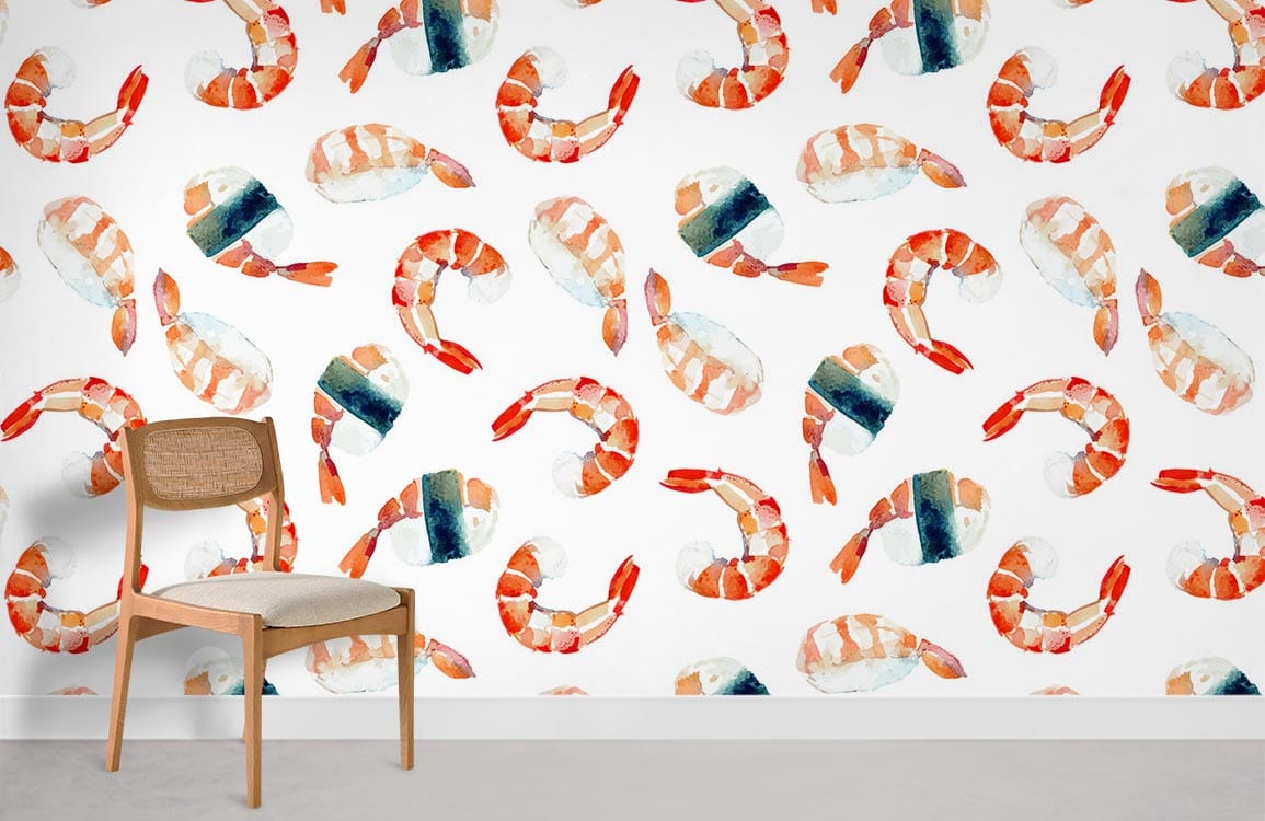 Papier peint mural motifs sushi aux crevettes - Le meilleur Papier peint panoramique Sur mesure