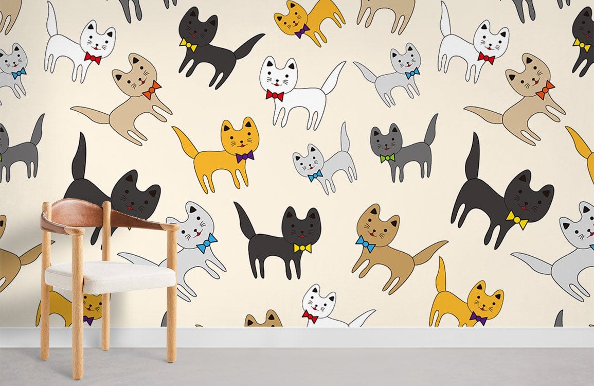 Papier peint mural Nœud Papillon et Chats - Le meilleur Papier peint panoramique Sur mesure