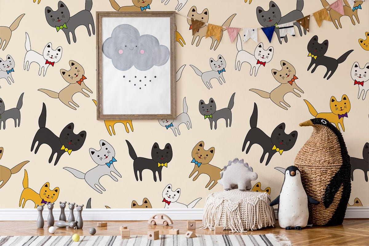 Papier peint mural Nœud Papillon et Chats - Le meilleur Papier peint panoramique Sur mesure