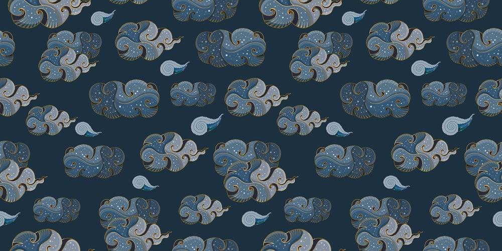 Papier peint mural Nuages de Bon Augure avec motif seamless de nuages bleus et gris