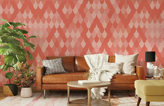 Peint mural obscure Fur avec salon, canapé en cuir marron et plantes vertes