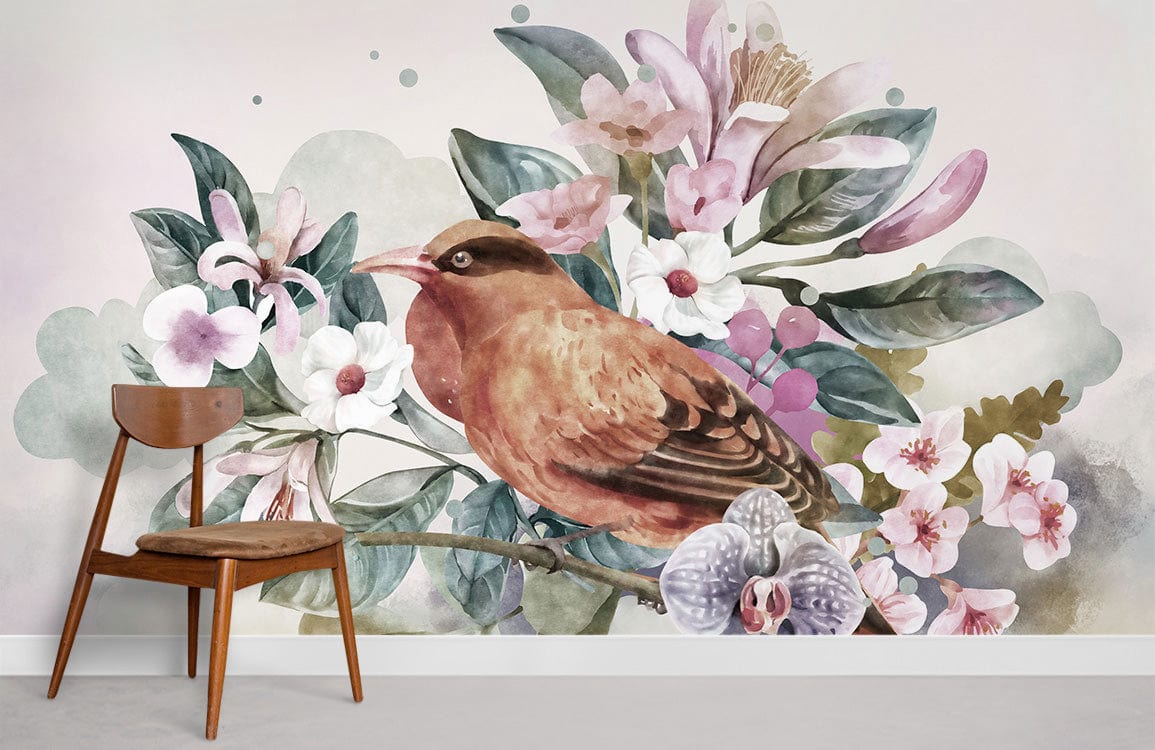 Papier peint mural Oiseau dans Fleur III - Le meilleur Papier peint panoramique Sur mesure