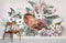 Chaise en bois et cuir marron sur un papier peint mural Oiseau dans Fleur III