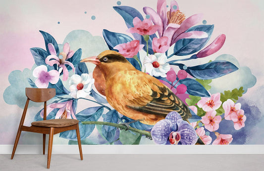 Papier peint mural Oiseau dans Fleurs II - Le meilleur Papier peint panoramique Sur mesure