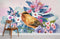 Papier peint mural aquarelle avec oiseau et fleurs pour décoration intérieure