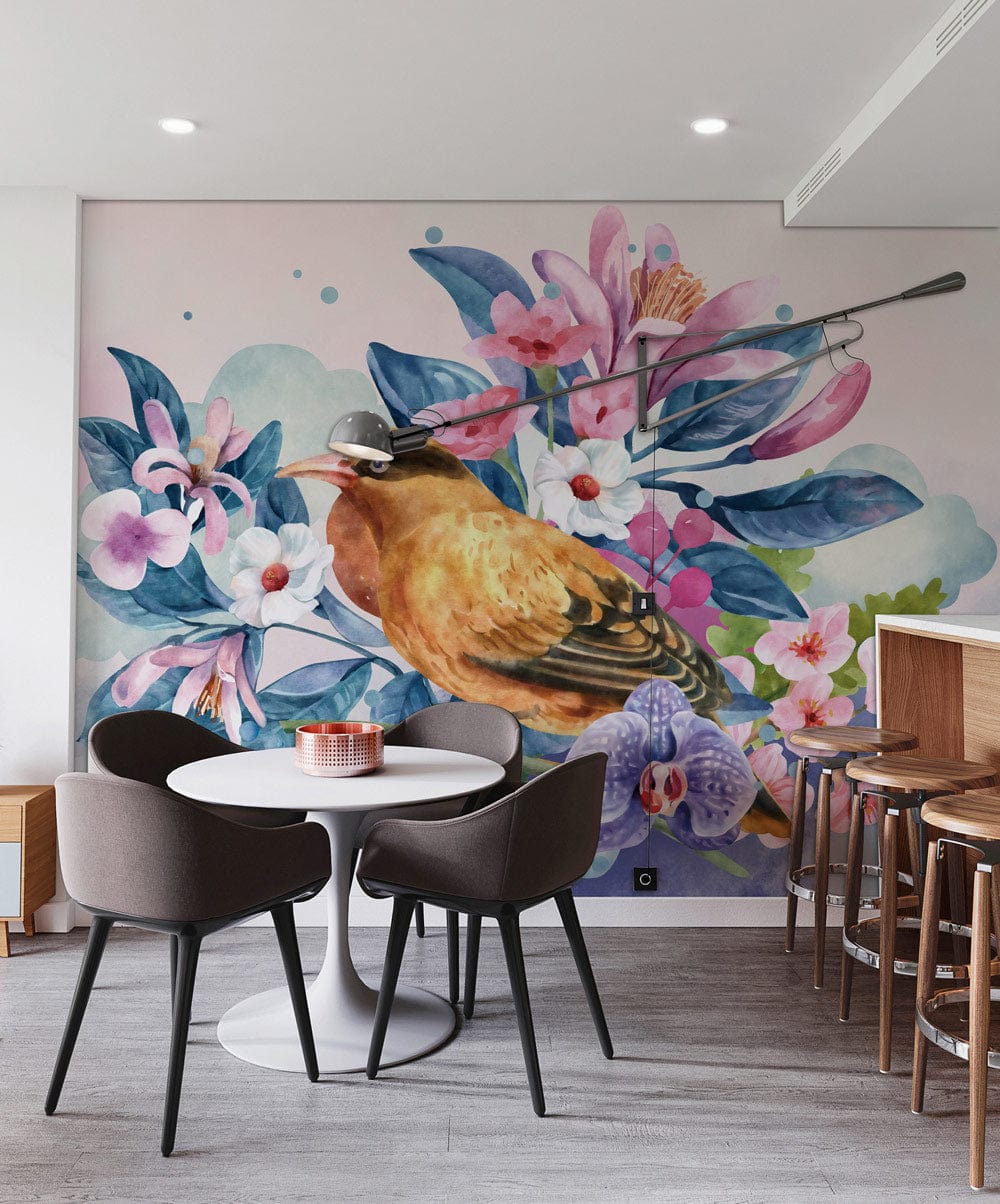 Papier peint mural Oiseau dans Fleurs II - Le meilleur Papier peint panoramique Sur mesure