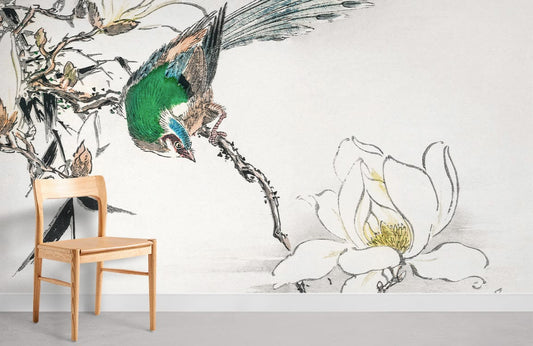 Papier peint mural Oiseau et Magnolia - Le meilleur Papier peint panoramique Sur mesure