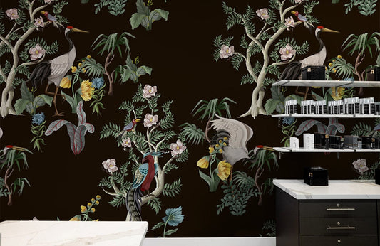 Papier Peint Mural Oiseaux & Arbres à Répétition - Le meilleur Papier peint panoramique Sur mesure