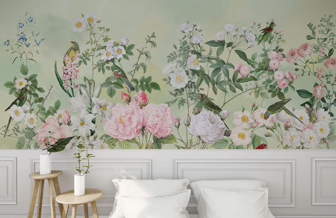 Papier Peint Mural Oiseaux & Fleurs Parfumées - Le meilleur Papier peint panoramique Sur mesure