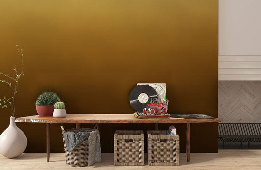 Longue banquette en bois rustique pour une ambiance chaleureuse avec peinture murale ombrée ombre brun