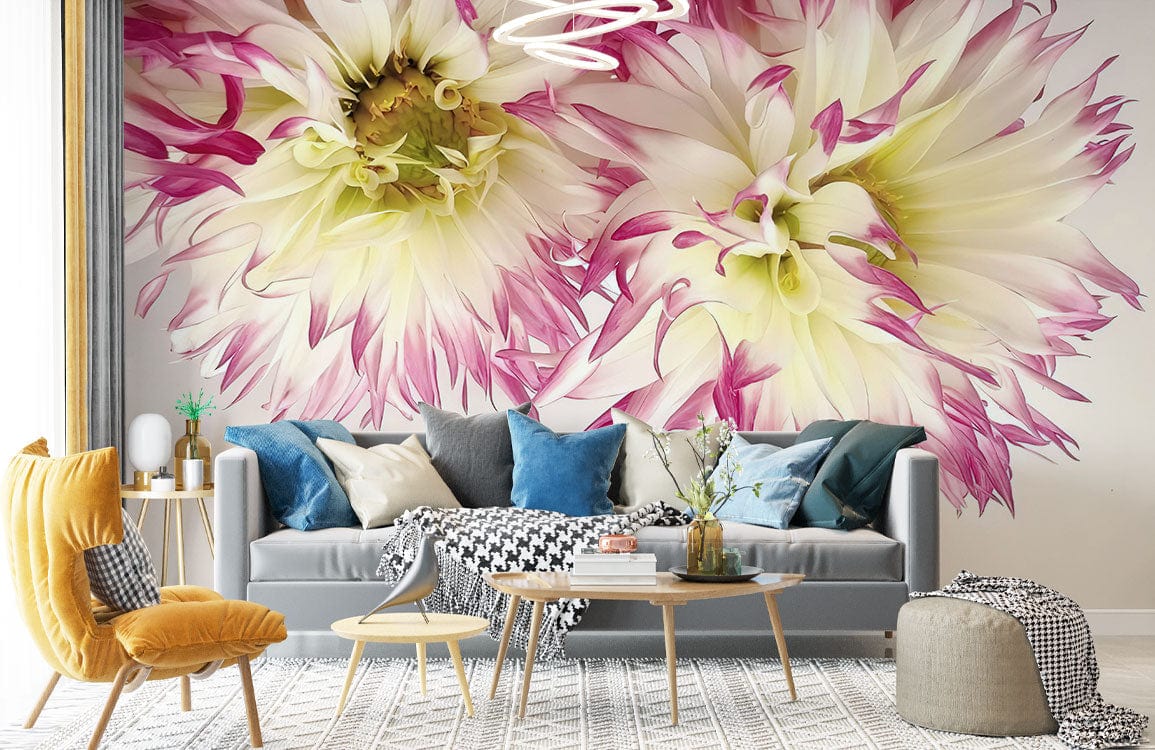 Photo d’un salon avec un mural ombre Dahlia, papier peint mural ombre parfait pour votre déco