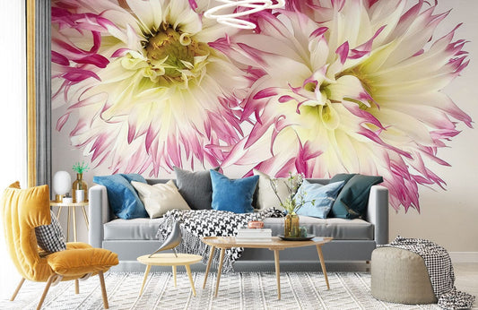 Photo d’un salon avec un mural ombre Dahlia, papier peint mural ombre parfait pour votre déco
