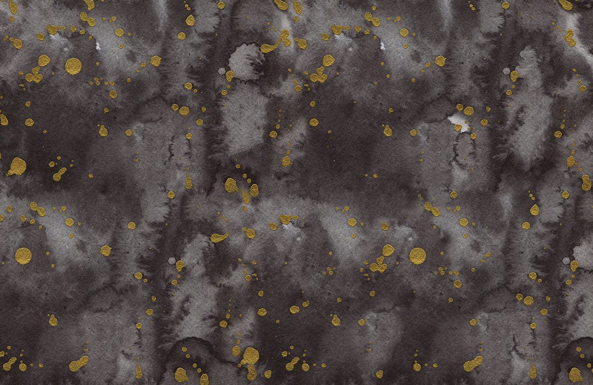 Papier peint mural noir avec éclaboussures d’or, idéal pour votre décor mural élégant