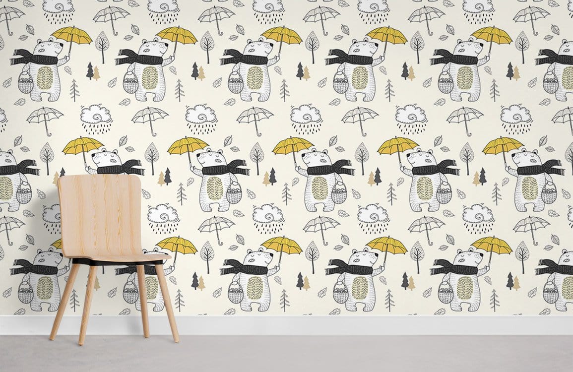 Papier peint mural Ours avec parapluie - Le meilleur Papier peint panoramique Sur mesure