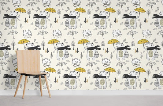 Papier peint mural Ours avec parapluie - Le meilleur Papier peint panoramique Sur mesure