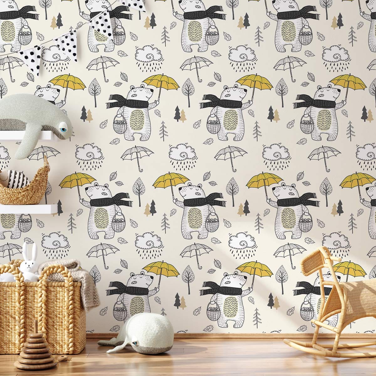 Papier peint mural Ours avec parapluie - Le meilleur Papier peint panoramique Sur mesure