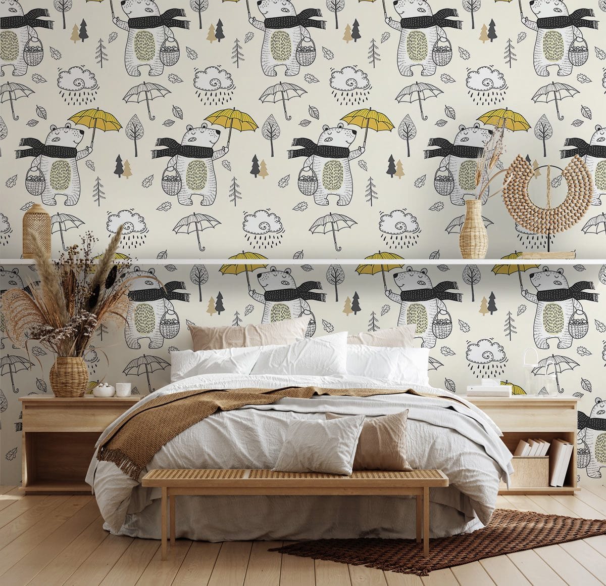 Papier peint mural Ours avec parapluie - Le meilleur Papier peint panoramique Sur mesure