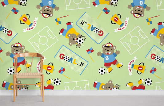 Papier peint mural Ours & Football - Le meilleur Papier peint panoramique Sur mesure