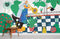 Peint mural ours jouant de la musique dans un jardin, papier peint panoramique whimsical