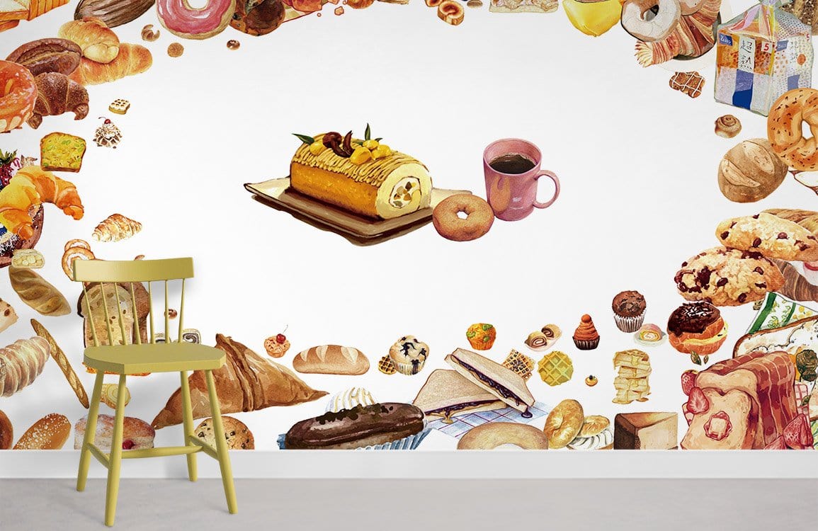 Chaise en bois jaune clair avec dossier à lattes, idéal pour papier peint mural pain