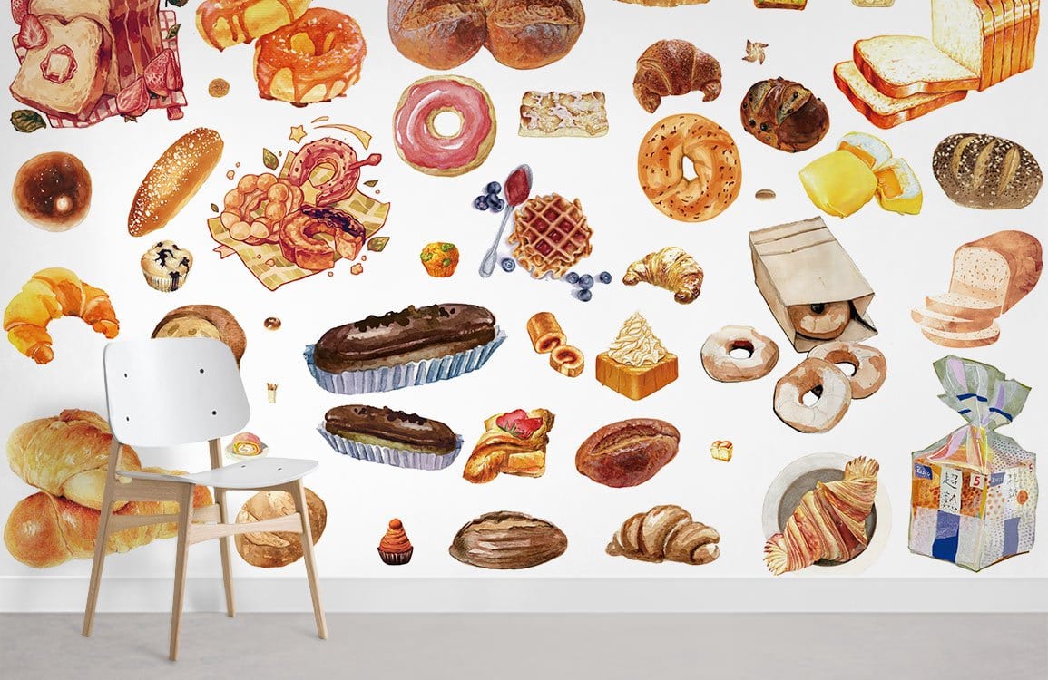 Papier peint mural Pain et Dessert with watercolor illustrations of baked goods