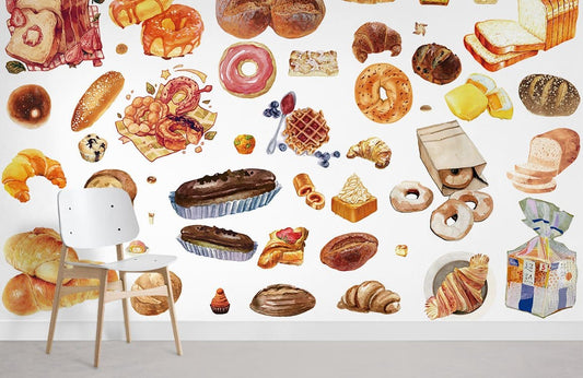 Papier peint mural Pain et Dessert with watercolor illustrations of baked goods