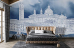 Papier Peint Mural Palais Esquisse Bleue - Vignette | Mr Papier Peint