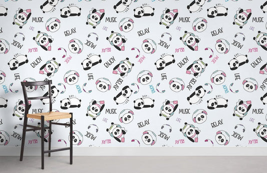Papier Peint Mural Panda Amoureux de Musique - Le meilleur Papier peint panoramique Sur mesure