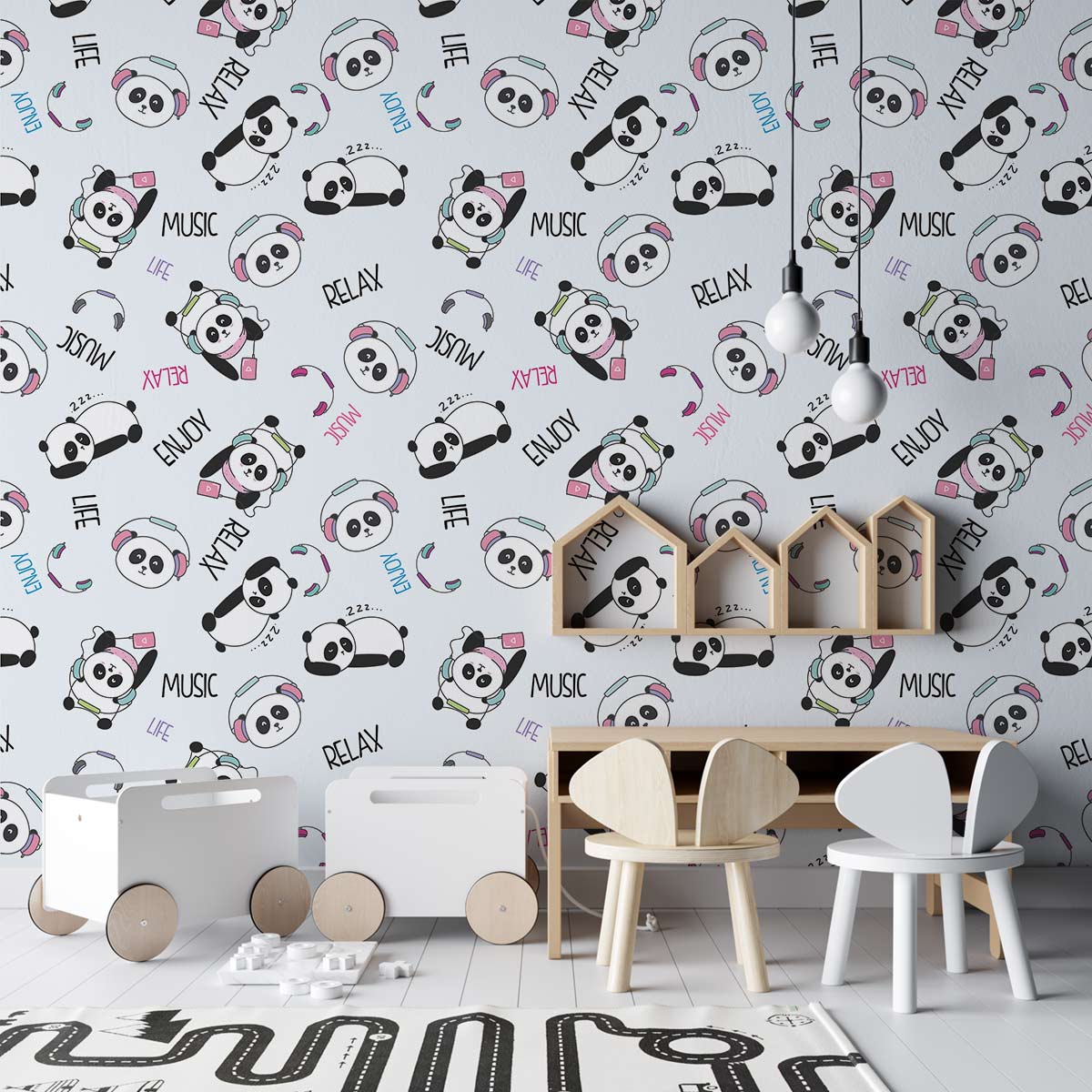 Papier Peint Mural Panda Amoureux de Musique - Le meilleur Papier peint panoramique Sur mesure