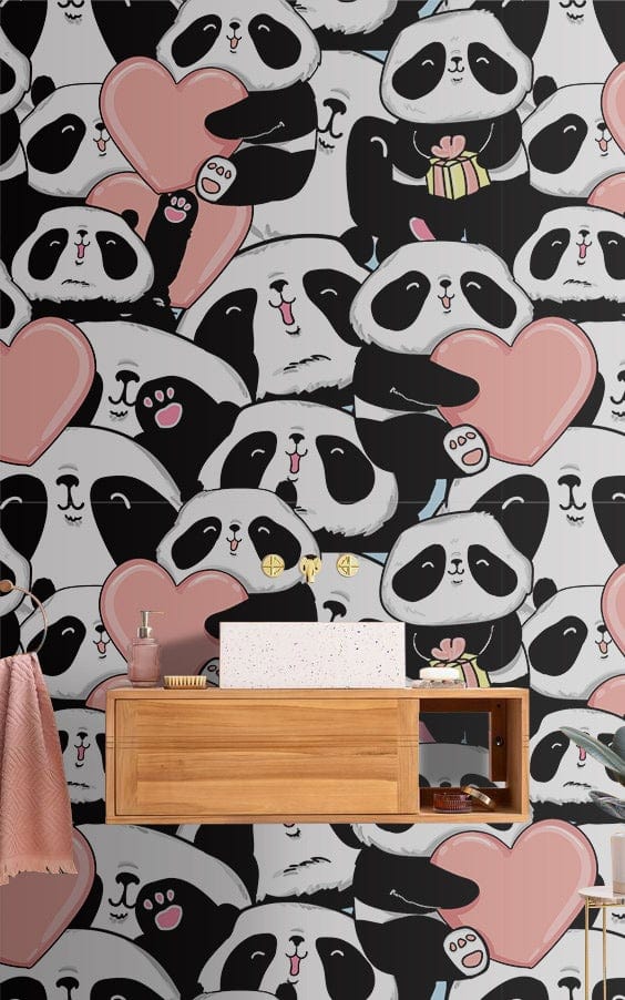 Papier peint mural Panda de la Saint-Valentin - Le meilleur Papier peint panoramique Sur mesure