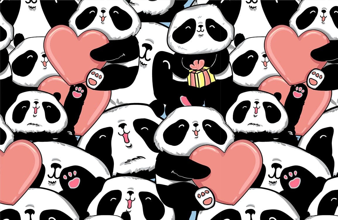 Papier peint mural Panda de la Saint-Valentin - Le meilleur Papier peint panoramique Sur mesure