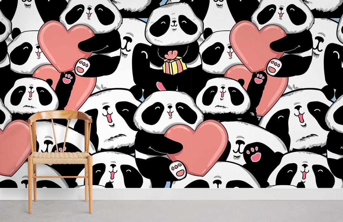 Papier peint mural Panda de la Saint-Valentin - Le meilleur Papier peint panoramique Sur mesure