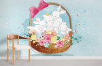Peint mural panier de fleurs et lapins blancs en poésie printanière - Vignette | Mr Papier Peint
