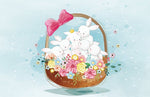 Peint mural panier de fleurs et lapins blancs en poésie printanière - Vignette | Mr Papier Peint