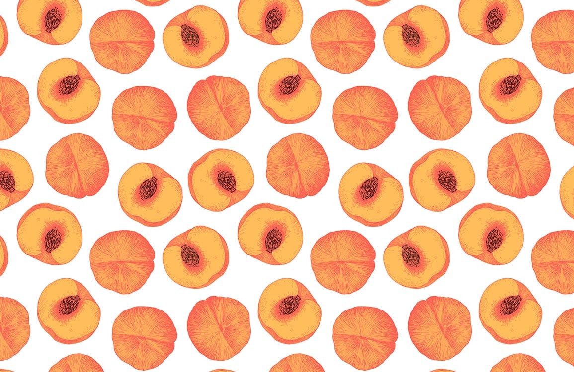 Ripe peaches, some whole and halved, for papier peint mural peinture murale pêche jaune