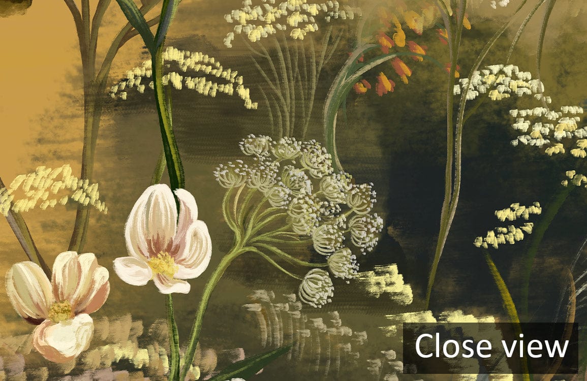 Peinture Herbe Fleurie, papier peint mural floral vibrant et painterly pour décoration intérieure