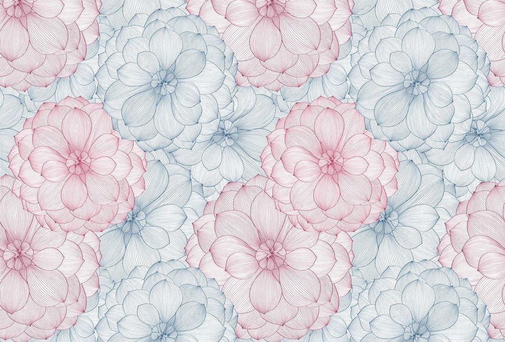 Seamless pattern de fleurs en ligne light pink et blue pour peint mural pétale ensemble