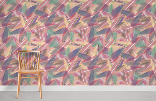 Chaise Windsor en bois avec dossier à lattes, idéal pour le papier peint mural pétales colorés
