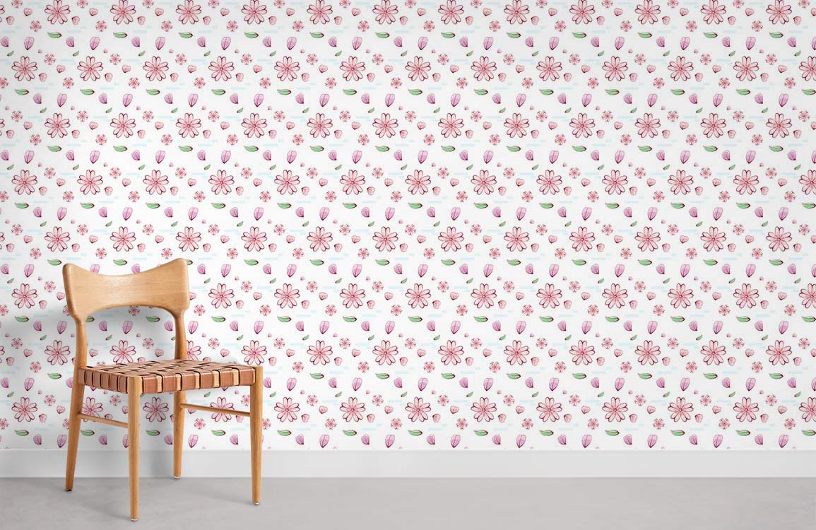 Chaise en bois avec siège en cuir tissé, idéal pour peinture murale Pétales floraux