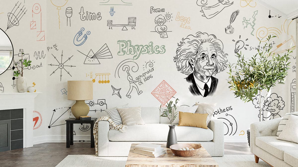 Papier peint mural physique dEinstein pour salon avec art mural physique moderne