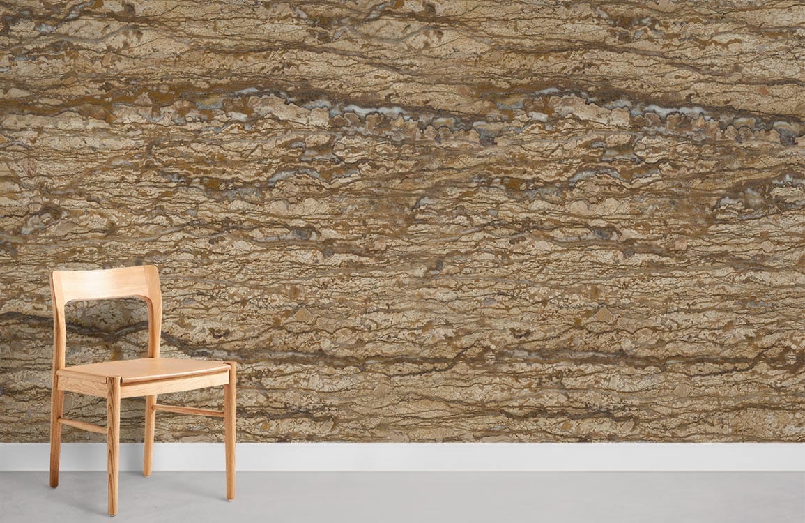 Chaise en bois clair avec dossier à lattes, idéale pour peinture murale pierre