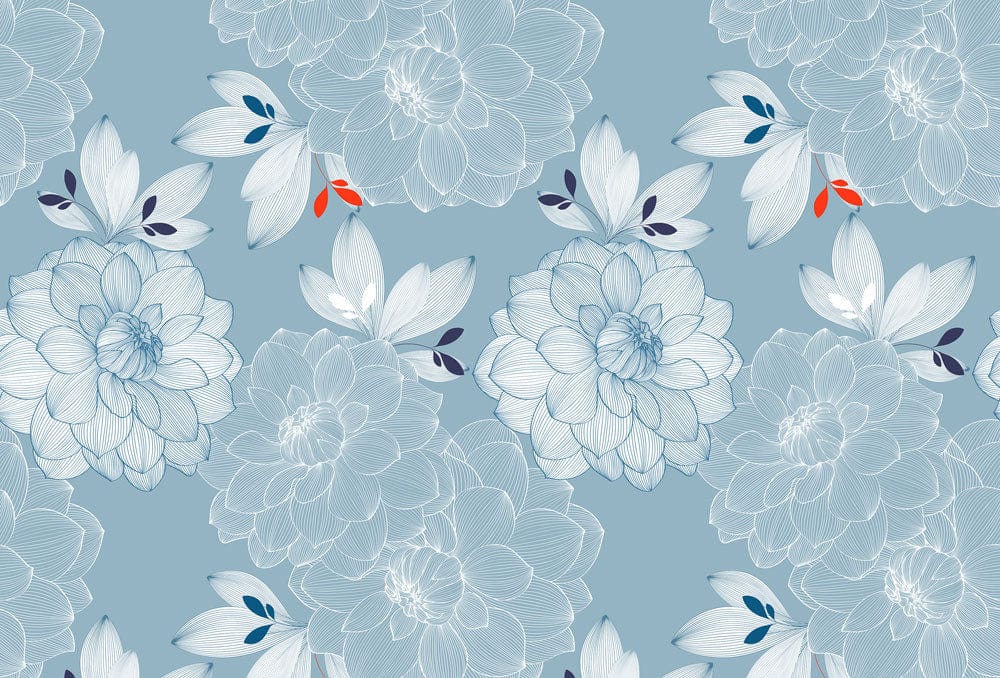 Motif floral sans couture avec dahlias bleus et feuilles abstraites pour papier peint mural Pivoine Bleue