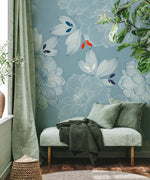 Papier peint mural Pivoine Bleue pour un salon moderne et apaisant - Vignette | Mr Papier Peint