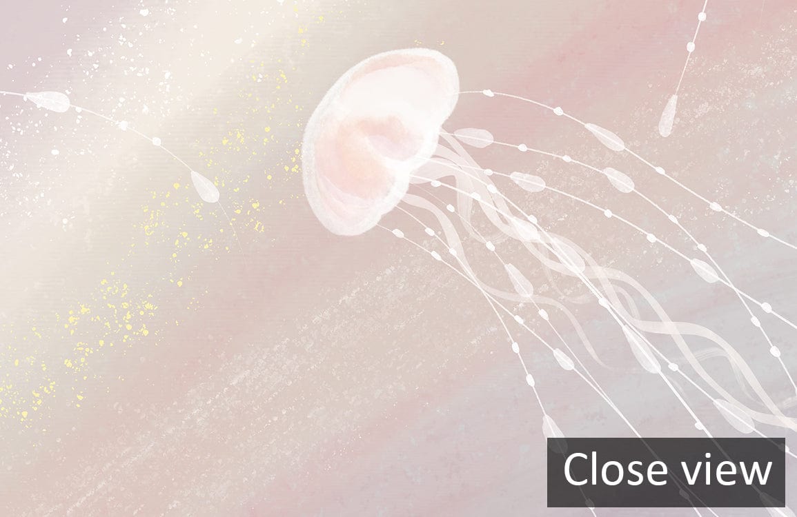 Jellyfish translucide avec tentacules longues sur peinture murale planètes et méduses