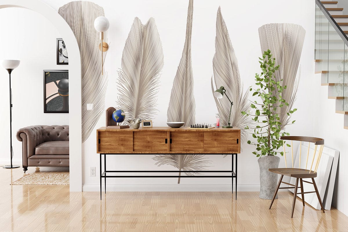 Console en bois avec portes coulissantes et cadre en métal noir, idéal pour mural plumes différentes