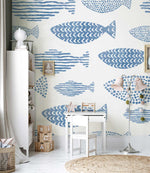 Papier Peint Mural Poisson Aquarelle Bleu II - Vignette | Mr Papier Peint