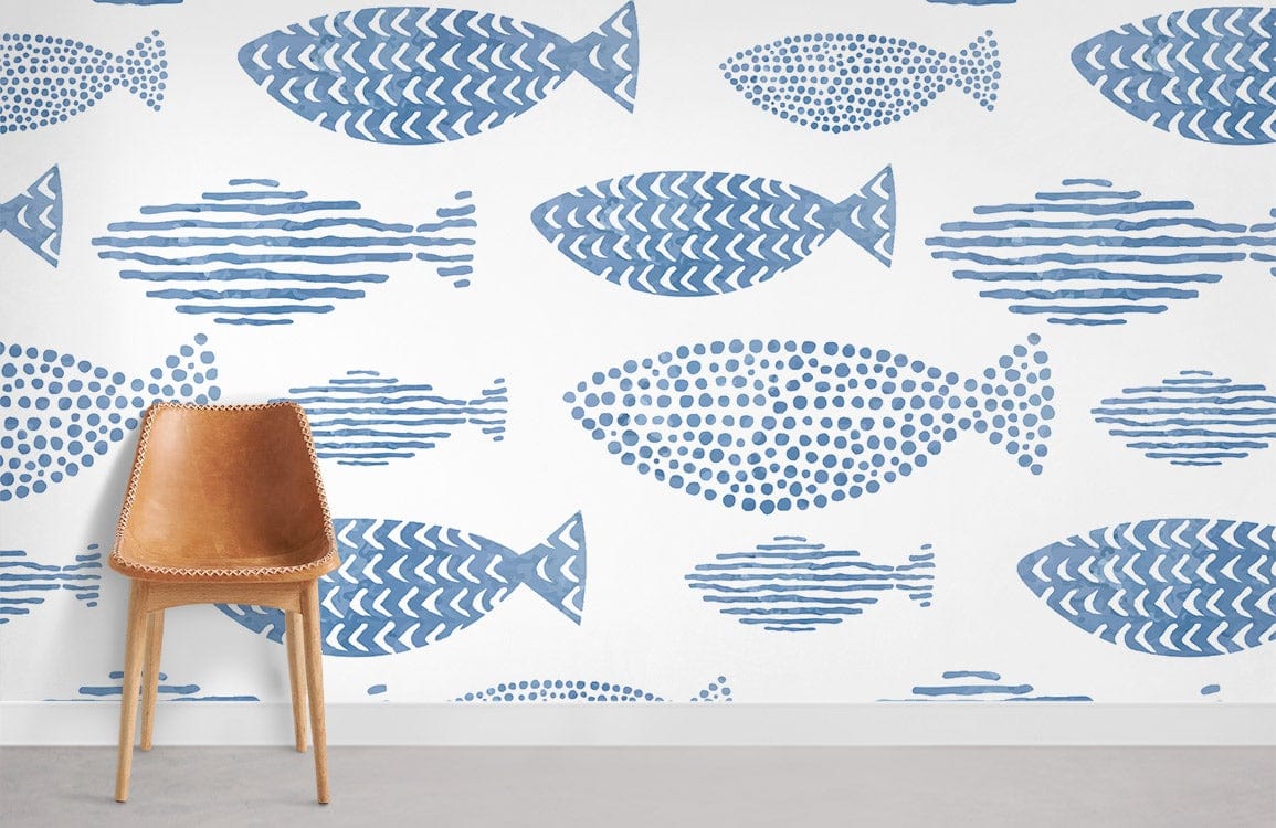 Papier Peint Mural Poisson Aquarelle Bleu II - Le meilleur Papier peint panoramique Sur mesure