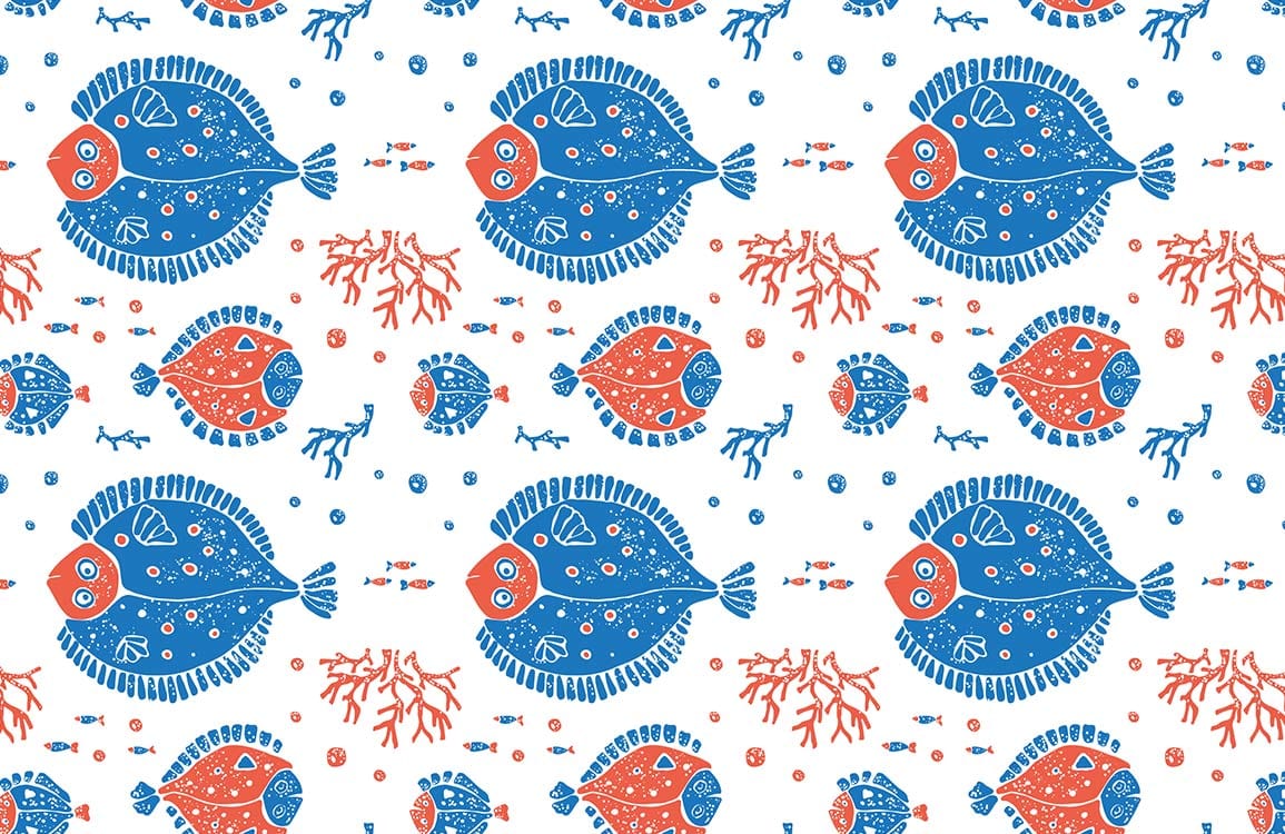 Papier Peint Mural Poissons Bleus et Rouges - Le meilleur Papier peint panoramique Sur mesure