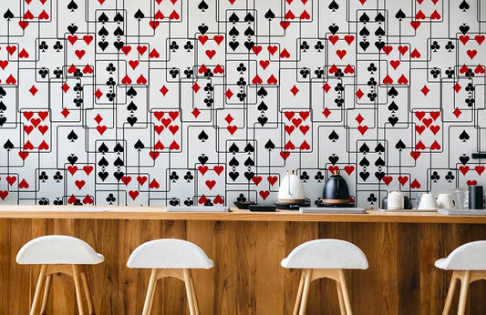 Papier peint mural Poker Donomies avec motifs de spades, clubs, cœurs et diamants