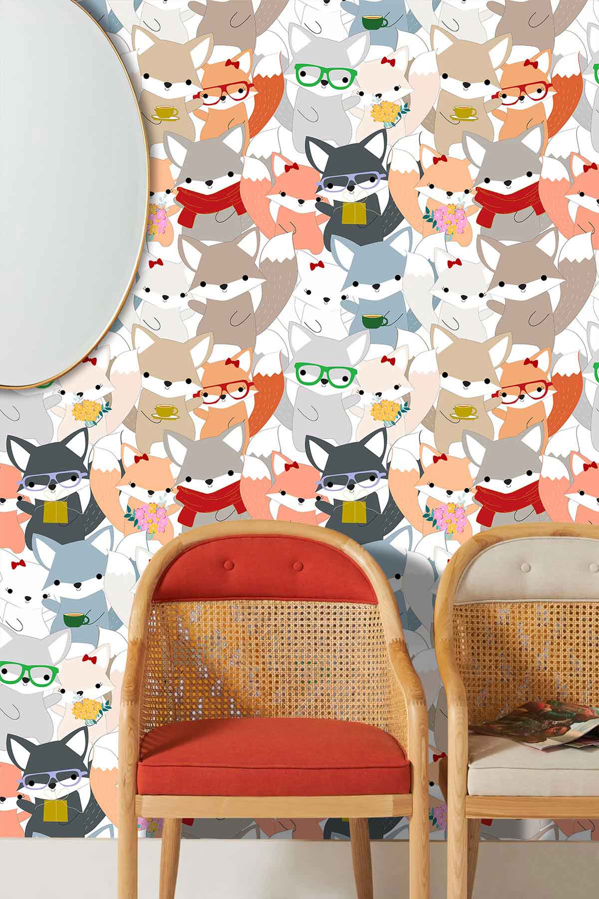 Papier peint mural avec motif de renards cartoon pour une décoration originale